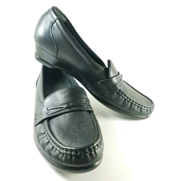 SAS Wedge Slip On Loafers Women's Size 7 Narrow Black Leather - Picture 6 of 11